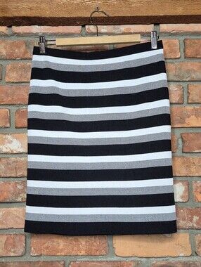Rachel Roy Black White Striped Knit Pencil Skirt Stretch Career Workwear Large L